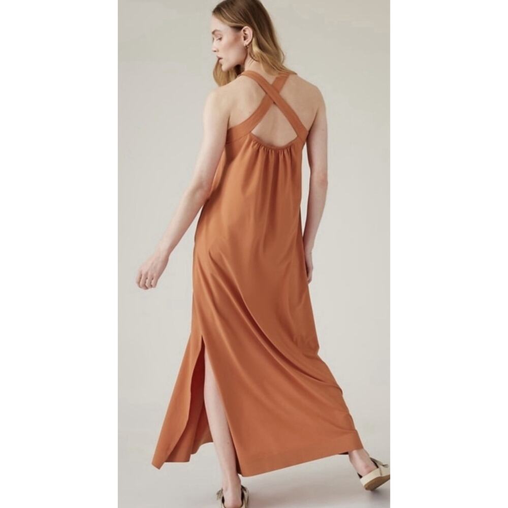 ATHLETA Arrival Dress Large Sunbaked Clay Peach Orange 2 Pockets Stretch - Picture 2 of 10